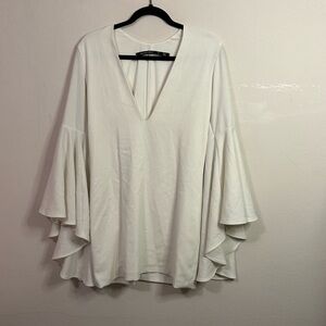 Backstage White Deep V-neck Bell Sleeve Mini Dress